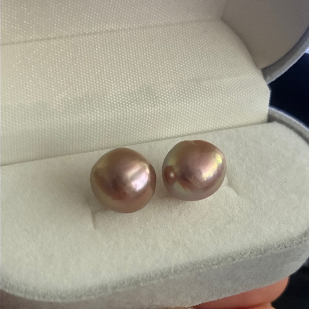 Iridescent Pink Pearl Stud Earrings | Unique Baroque